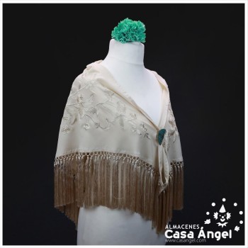 MANTÓN DE FLAMENCA MARFIL BORDADO FLORAL AL TONO 150cm