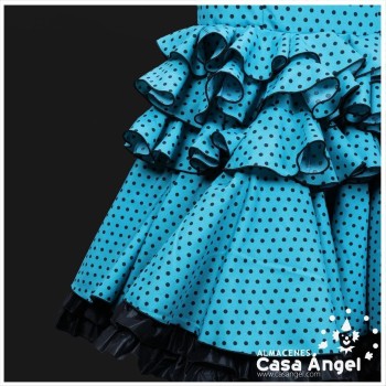TRAJE DE FLAMENCA COLOR TURQUESA CON LUNARES NEGROS