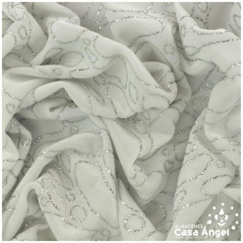 TERCIOPELO ELÁSTICO BLANCO SERIE GOTAS 150cm
