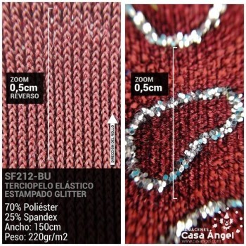 TERCIOPELO ELÁSTICO BURDEOS SERIE GOTAS 150cm