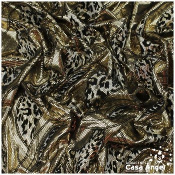 LYCRA FINA ORO ESTAMPADA Y FLOCADA SERIE SAFARI CORTE DE 125x150cm