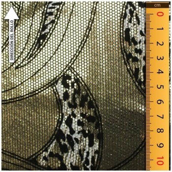 LYCRA FINA ORO ESTAMPADA Y FLOCADA SERIE SAFARI CORTE DE 125x150cm