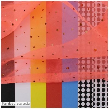 ORGANZA NARANJA CON  LENTEJUELAS HOLOGRAMA SERIE PARISINO 150cm