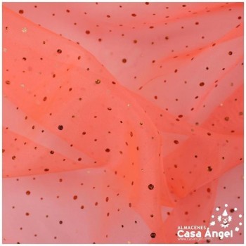 ORGANZA NARANJA CON  LENTEJUELAS HOLOGRAMA SERIE PARISINO 150cm