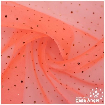ORGANZA NARANJA CON  LENTEJUELAS HOLOGRAMA SERIE PARISINO 150cm
