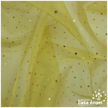 ORGANZA DORADA CON  LENTEJUELAS HOLOGRAMA SERIE PARISINO 150cm