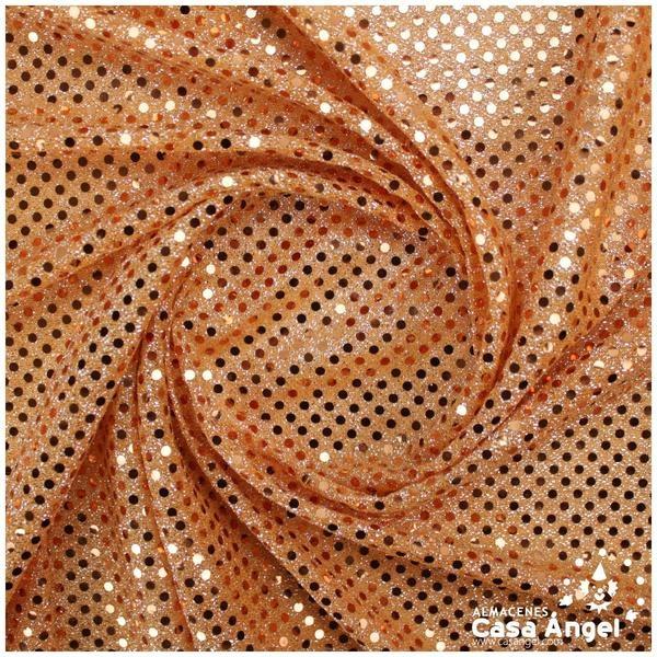 PUNTO LAMÉ NARANJA CLARO CON LENTEJUELAS DE 3mm SERIE ATMÓSFERA 112cm