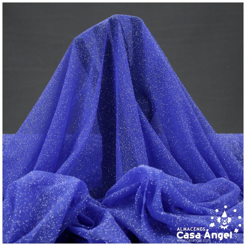 TUL ELÁSTICO AZUL CON LLUVIA FINA DE PURPURINA 150cm
