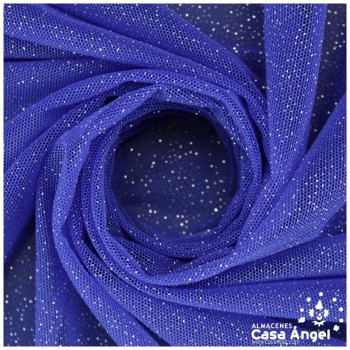 TUL ELÁSTICO AZUL CON LLUVIA FINA DE PURPURINA 150cm