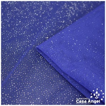TUL ELÁSTICO AZUL CON LLUVIA FINA DE PURPURINA 150cm