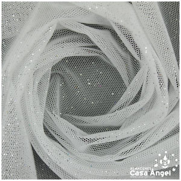 TUL ELÁSTICO BLANCO CON CHISPAS DE GLITTER 150cm
