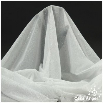 TUL ELÁSTICO BLANCO CON CHISPAS DE GLITTER 150cm