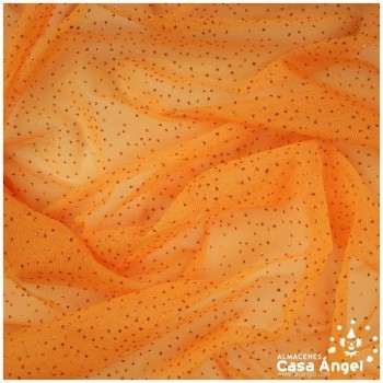 TUL ELÁSTICO NARANJA CON TOPO DE PURPURINA 150cm