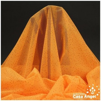 TUL ELÁSTICO NARANJA CON TOPO DE PURPURINA 150cm
