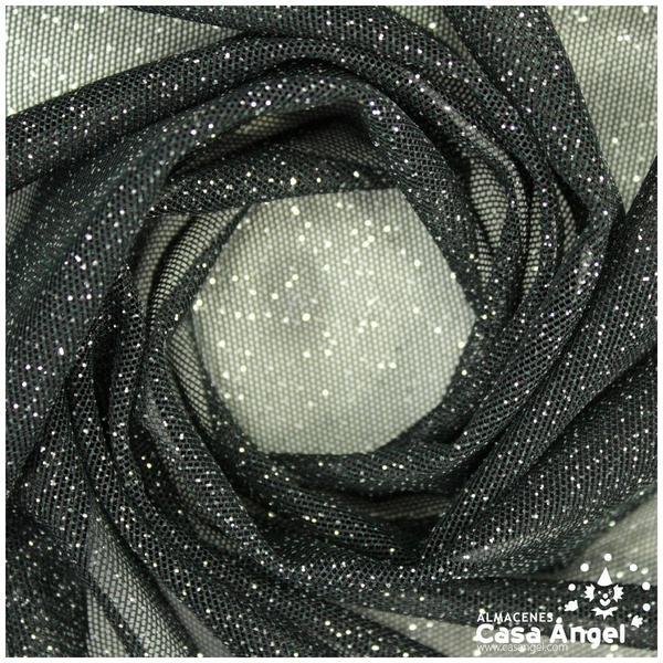 TUL ELÁSTICO NEGRO CON CHISPAS DE GLITTER 150cm