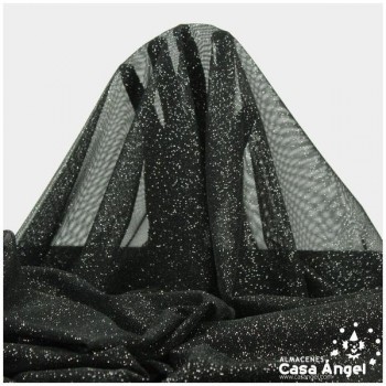 TUL ELÁSTICO NEGRO CON CHISPAS DE GLITTER 150cm
