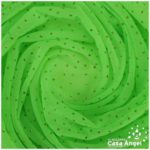 TUL ELÁSTICO VERDE PISTACHO CON TOPO DE PURPURINA 150cm