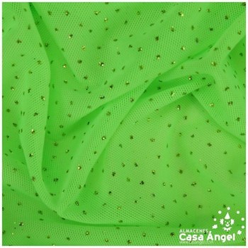 TUL ELÁSTICO VERDE PISTACHO CON TOPO DE PURPURINA 150cm