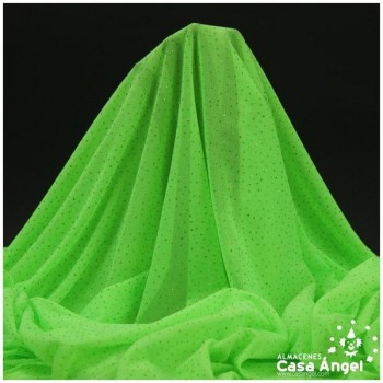 TUL ELÁSTICO VERDE PISTACHO CON TOPO DE PURPURINA 150cm