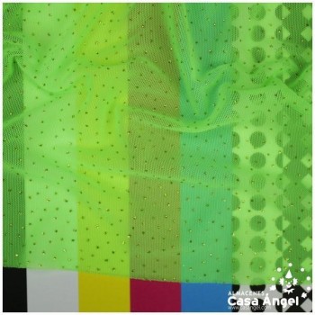 TUL ELÁSTICO VERDE PISTACHO CON TOPO DE PURPURINA 150cm