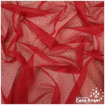 TUL ELÁSTICO ROJO CON TOPO DE PURPURINA 150cm