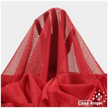 TUL ELÁSTICO ROJO CON TOPO DE PURPURINA 150cm
