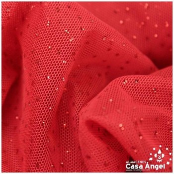 TUL ELÁSTICO ROJO CON TOPO DE PURPURINA 150cm