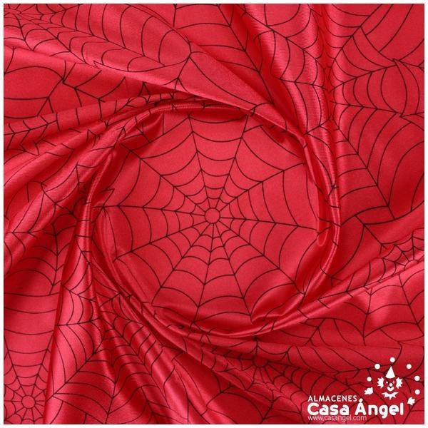 SATIN RASETE ROJO ESTAMPADO TELARAÑAS  150cm