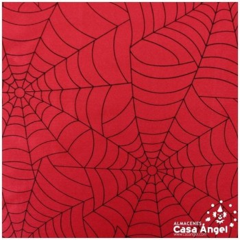 SATIN RASETE ROJO ESTAMPADO TELARAÑAS  150cm