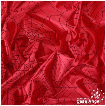 SATIN RASETE ROJO ESTAMPADO TELARAÑAS  150cm