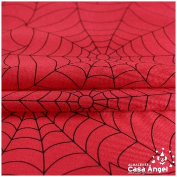 SATIN RASETE ROJO ESTAMPADO TELARAÑAS  150cm