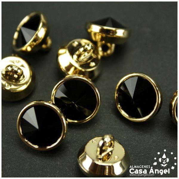 PAR DE BOTONES SWAROVSKY METAL CON PIEDRA NEGRA DE CRISTAL FACETADO 12mm