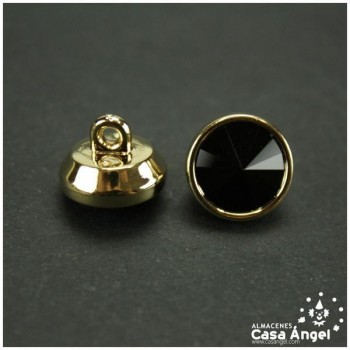 PAR DE BOTONES SWAROVSKY METAL CON PIEDRA NEGRA DE CRISTAL FACETADO 12mm