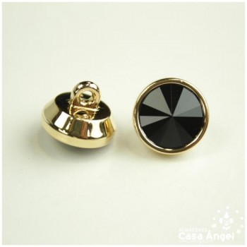 PAR DE BOTONES SWAROVSKY METAL CON PIEDRA NEGRA DE CRISTAL FACETADO 12mm
