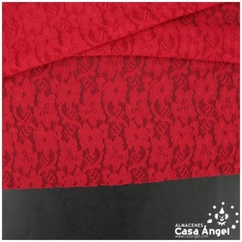 ENCAJE ELÁSTICO BLONDA ROJO CON FLORES SERIE SWAN 135cm