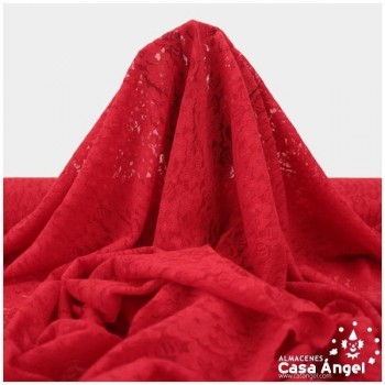 ENCAJE ELÁSTICO BLONDA ROJO CON FLORES SERIE SWAN 135cm