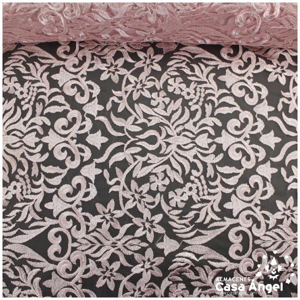 ENCAJE ROSA CON BORDADO VICTORIANO 150cm