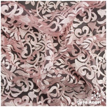 ENCAJE ROSA CON BORDADO VICTORIANO 150cm