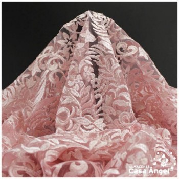 ENCAJE ROSA CON BORDADO VICTORIANO 150cm