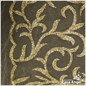 TUL CON FILIGRANAS DE PURPURINA DORADA SERIE NONI 148cm