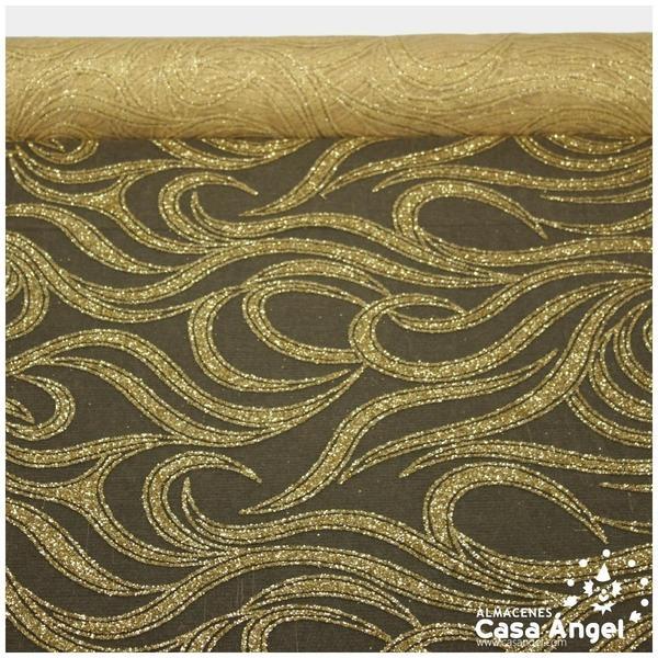 TUL CON ONDAS DE PURPURINA DORADA SERIE NONI 148cm