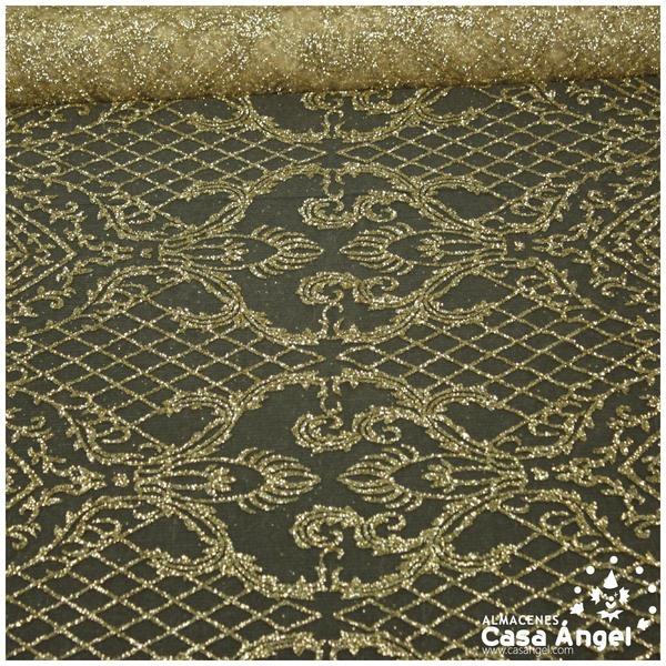 TUL ESTAMPADO VICTORIANO EN GLITTER ORO SERIE NONI 148cm