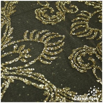 TUL ESTAMPADO VICTORIANO EN GLITTER ORO SERIE NONI 148cm