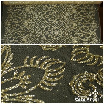 TUL ESTAMPADO VICTORIANO EN GLITTER ORO SERIE NONI 148cm