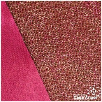 PUNTO LAMÉ FUCSIA Y ORO CON GLITTER SERIE GARBO 140cm