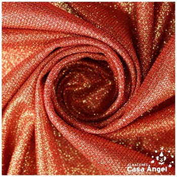 PUNTO LAMÉ ROJO Y ORO CON GLITTER SERIE GARBO 140cm