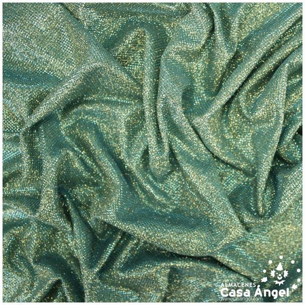 PUNTO LAMÉ TURQUESA Y ORO CON GLITTER SERIE GARBO 140cm