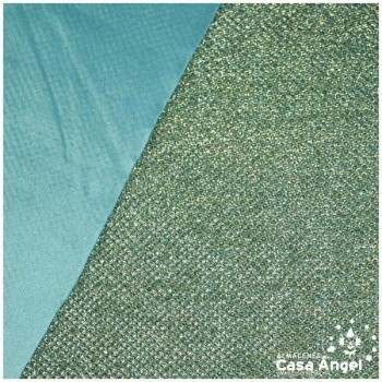 PUNTO LAMÉ TURQUESA Y ORO CON GLITTER SERIE GARBO 140cm