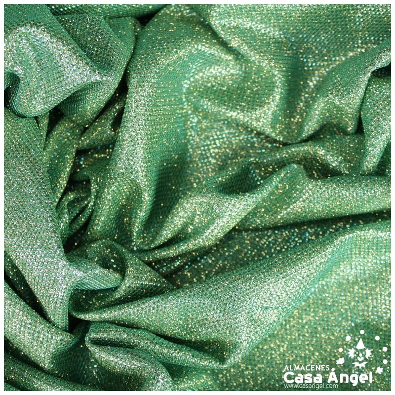 PUNTO LAMÉ VERDE AGUA Y ORO CON GLITTER SERIE GARBO 140cm