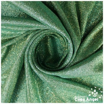 PUNTO LAMÉ VERDE AGUA Y ORO CON GLITTER SERIE GARBO 140cm